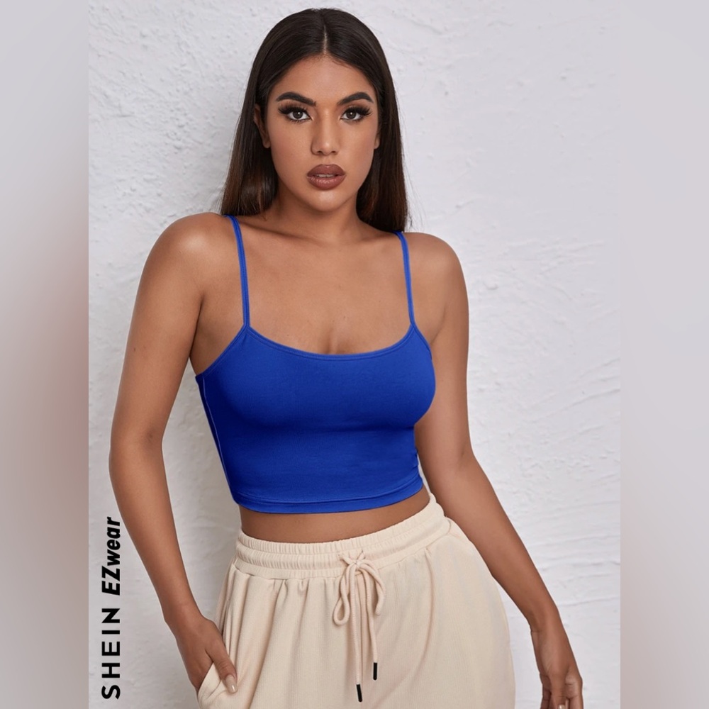 SHEIN EZWEAR SOLID CROP CAMI TOP ROYAL BLUE SIZE SMALL BARELY WORN - Picture 3 of 7